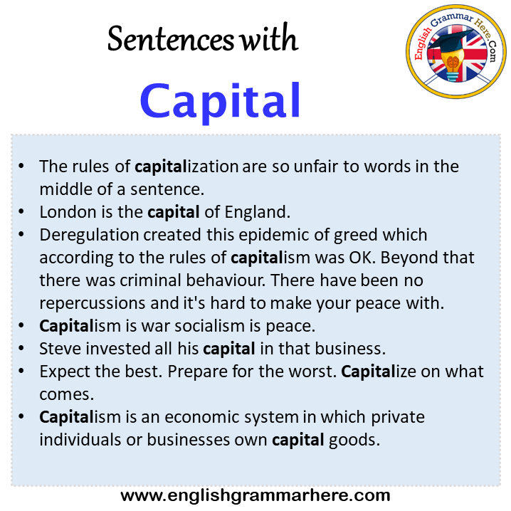 Sentences with Capital, Capital in a Sentence in English, Sentences For Capital