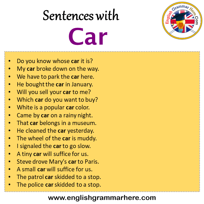 Sentences with Car, Car in a Sentence in English, Sentences For Car