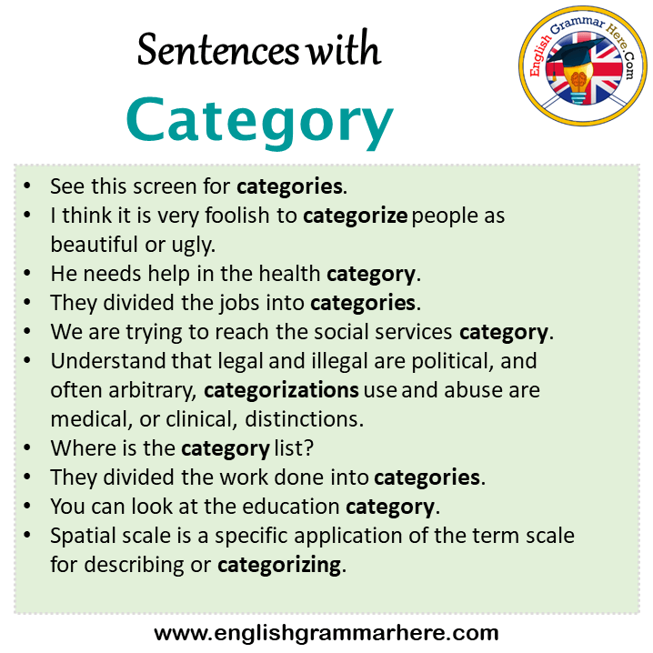 Sentences with Category, Category in a Sentence in English, Sentences For Category