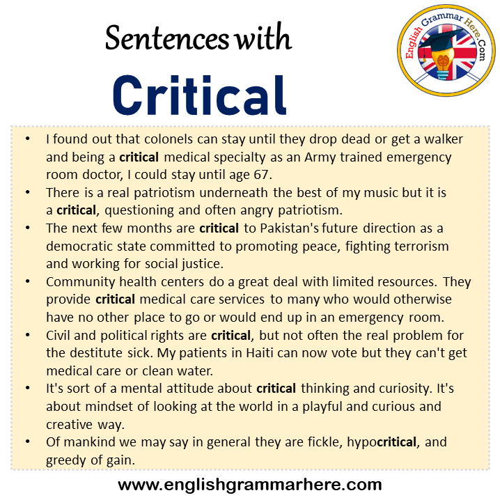 Sentences with Critical, Critical in a Sentence in English, Sentences For Critical