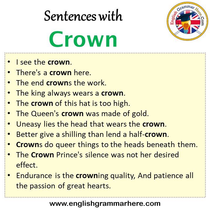 Sentences with Crown, Crown in a Sentence in English, Sentences For Crown