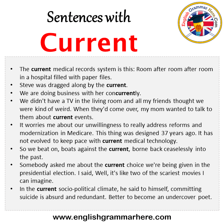 Sentences with Current, Current in a Sentence in English, Sentences For Current