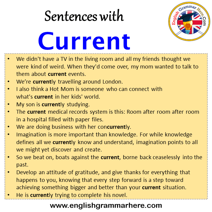 Sentences with Current, Current in a Sentence in English, Sentences For Current