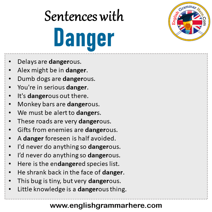 Sentences with Danger, Danger in a Sentence in English, Sentences For Danger