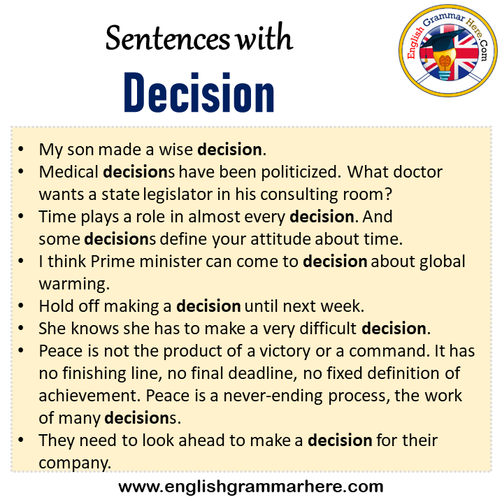 Sentences with Decision, Decision in a Sentence in English, Sentences For Decision
