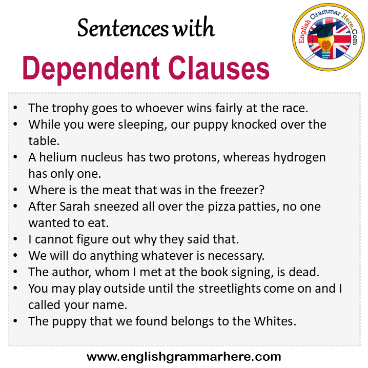 Sentences with Dependent Clauses, Dependent Clauses in a Sentence in English, Sentences For Dependent Clauses