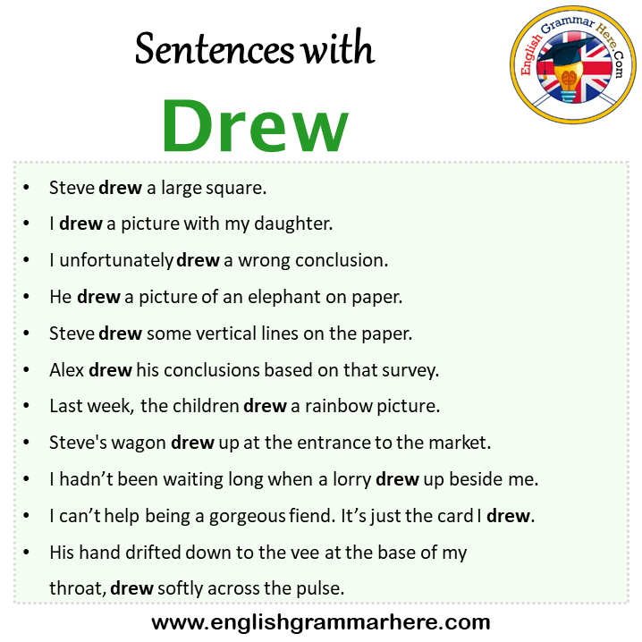 Sentences with Drew, Drew in a Sentence in English, Sentences For Drew