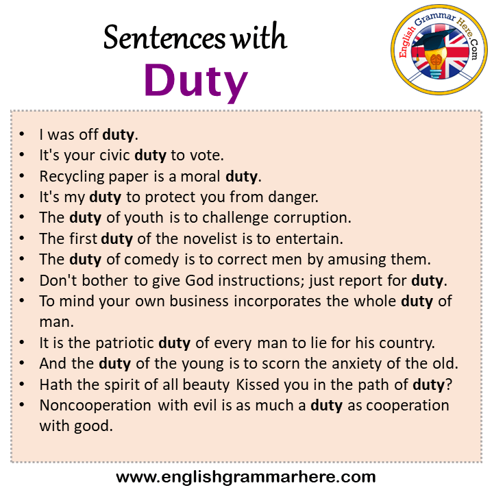 Sentences with Duty, Duty in a Sentence in English, Sentences For Duty