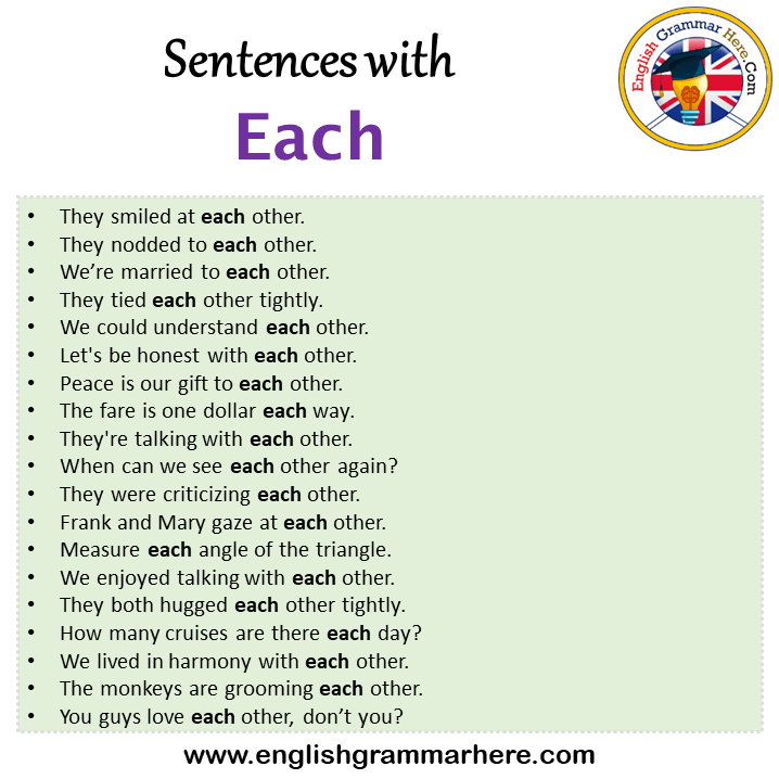 Sentences with Each, Each in a Sentence in English, Sentences For Each