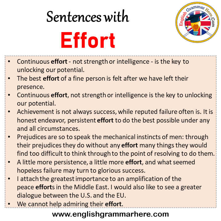 Sentences with Effort, Effort in a Sentence in English, Sentences For Effort