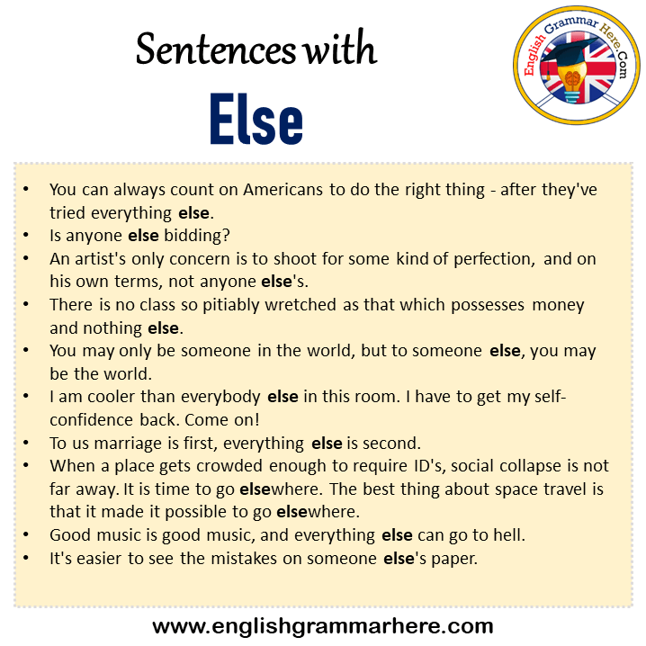 Sentences with Else, Else in a Sentence in English, Sentences For Else