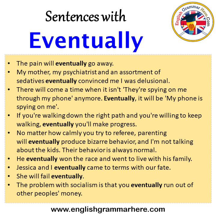 Sentences with Eventually, Eventually in a Sentence in English, Sentences For Eventually
