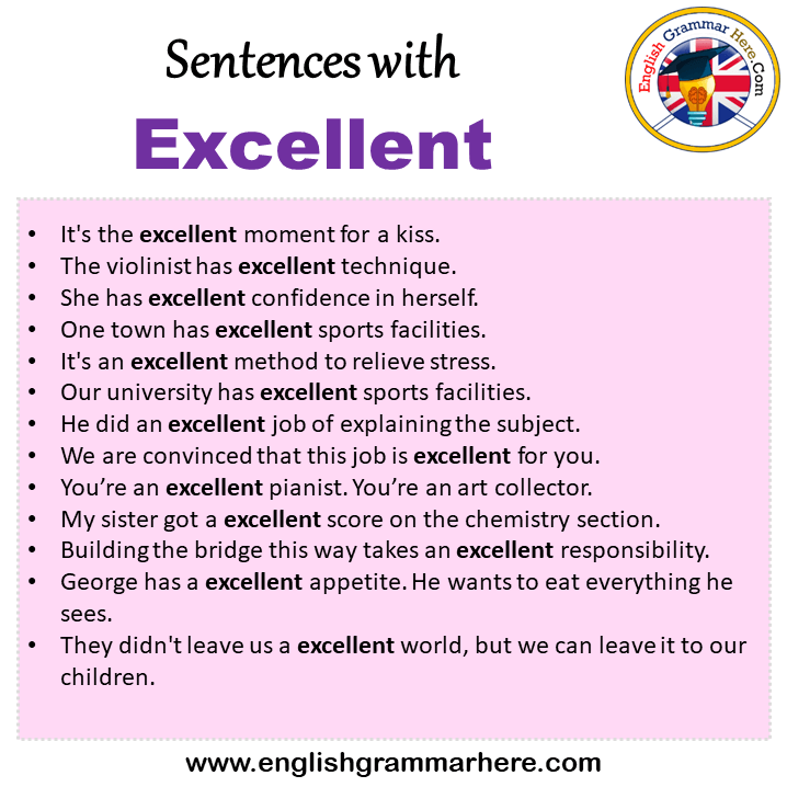 Sentences with Excellent, Excellent in a Sentence in English, Sentences For Excellent