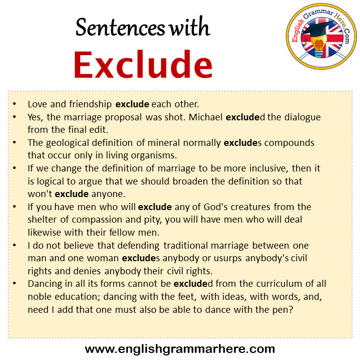 Sentences with Exclude, Exclude in a Sentence in English, Sentences For Exclude