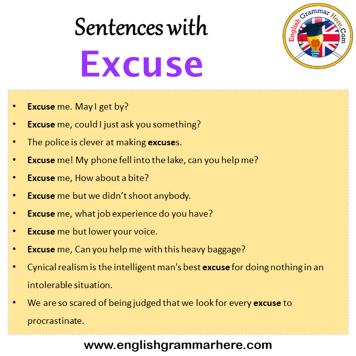 Sentences with Excuse, Excuse in a Sentence in English, Sentences For Excuse