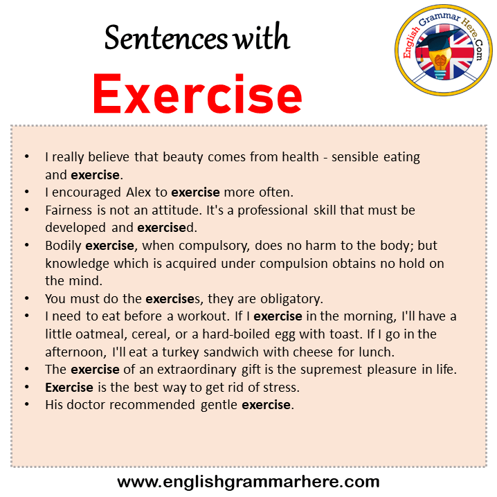 Sentences with Exercise, Exercise in a Sentence in English, Sentences For Exercise