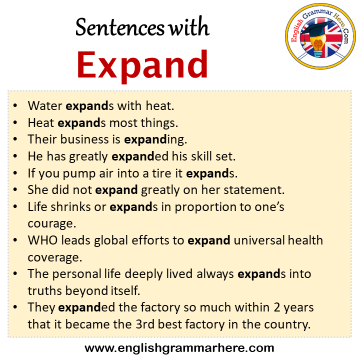 Sentences with Expand, Expand in a Sentence in English, Sentences For Expand