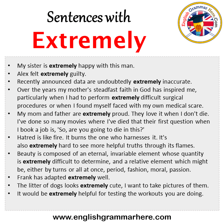 Sentences with Extremely, Extremely in a Sentence in English, Sentences For Extremely