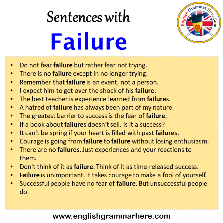 Sentences with Failure, Failure in a Sentence in English, Sentences For Failure