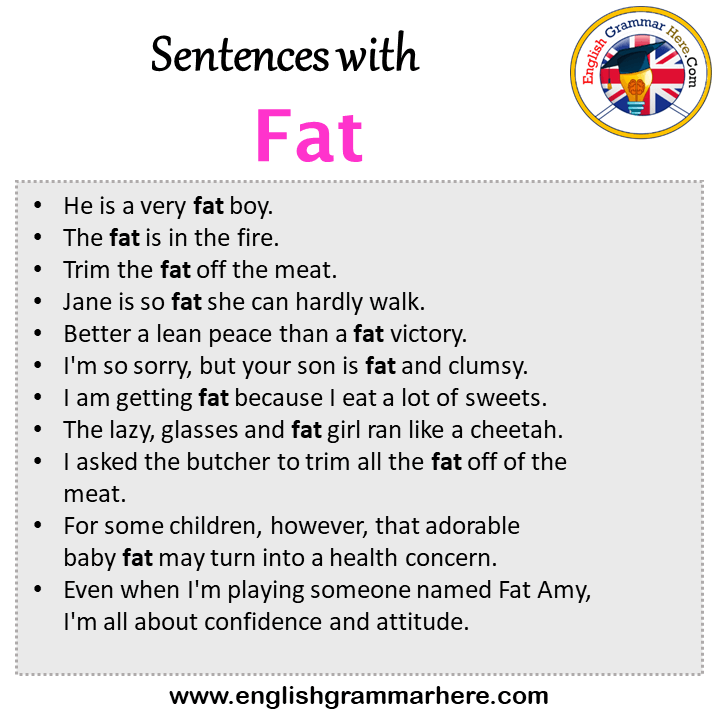 Sentences with Fat, Fat in a Sentence in English, Sentences For Fat