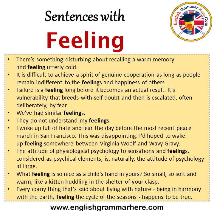 Sentences with Feeling, Feeling in a Sentence in English, Sentences For Feeling