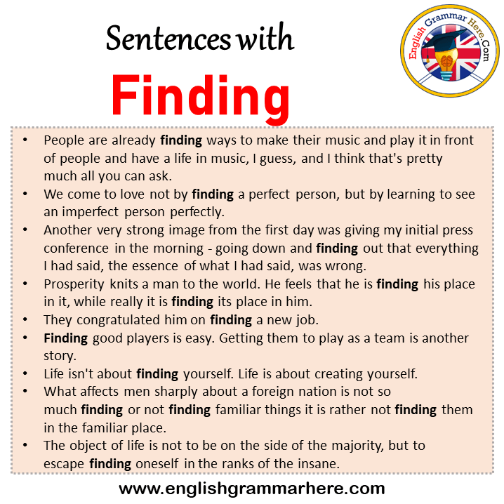 Sentences with Finding, Finding in a Sentence in English, Sentences For Finding