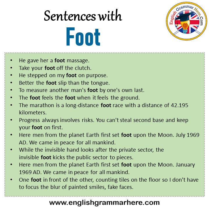 Sentences with Foot, Foot in a Sentence in English, Sentences For Foot