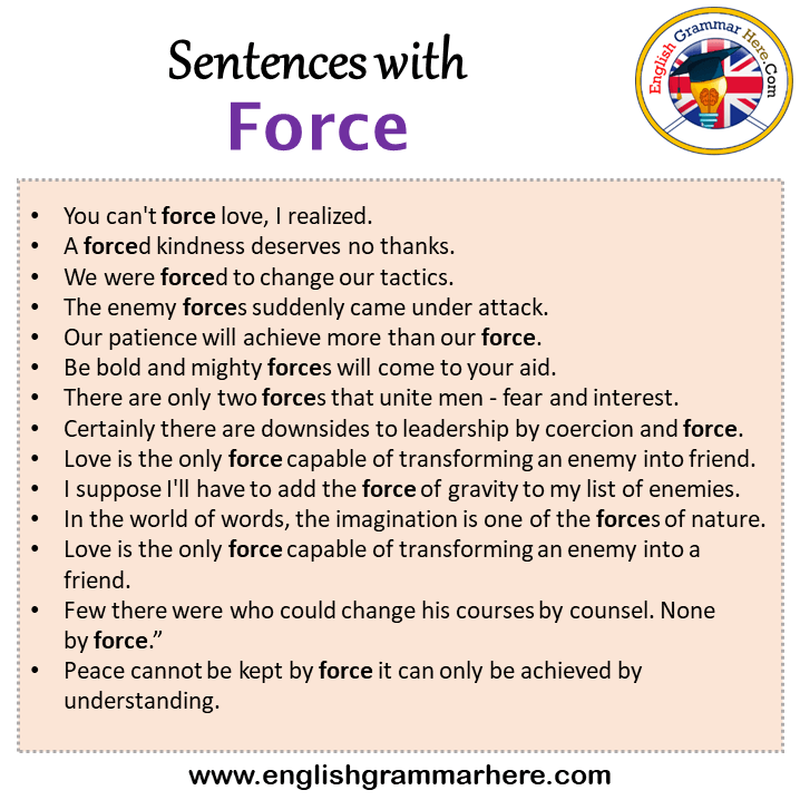 Sentences with Force, Force in a Sentence in English, Sentences For Force