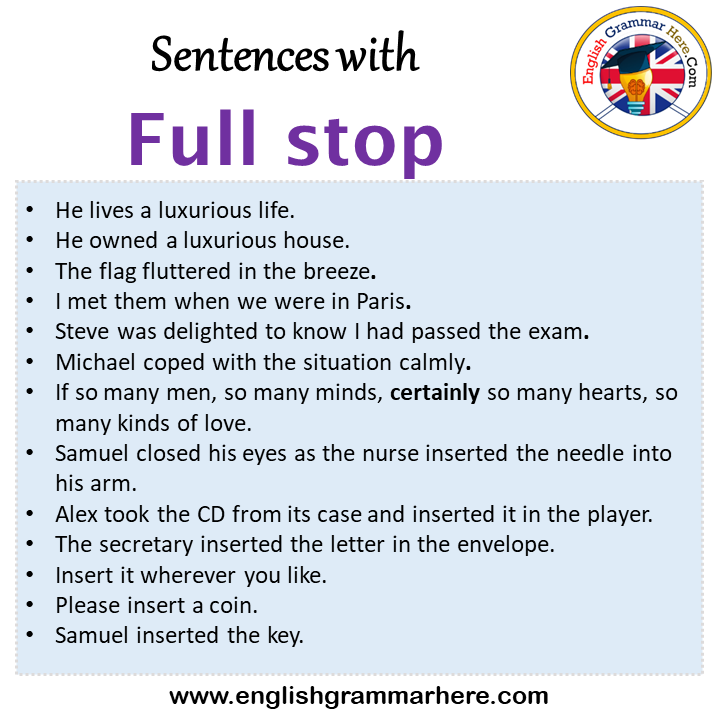 Sentences with Full stop, Full stop in a Sentence in English, Sentences For Full stop