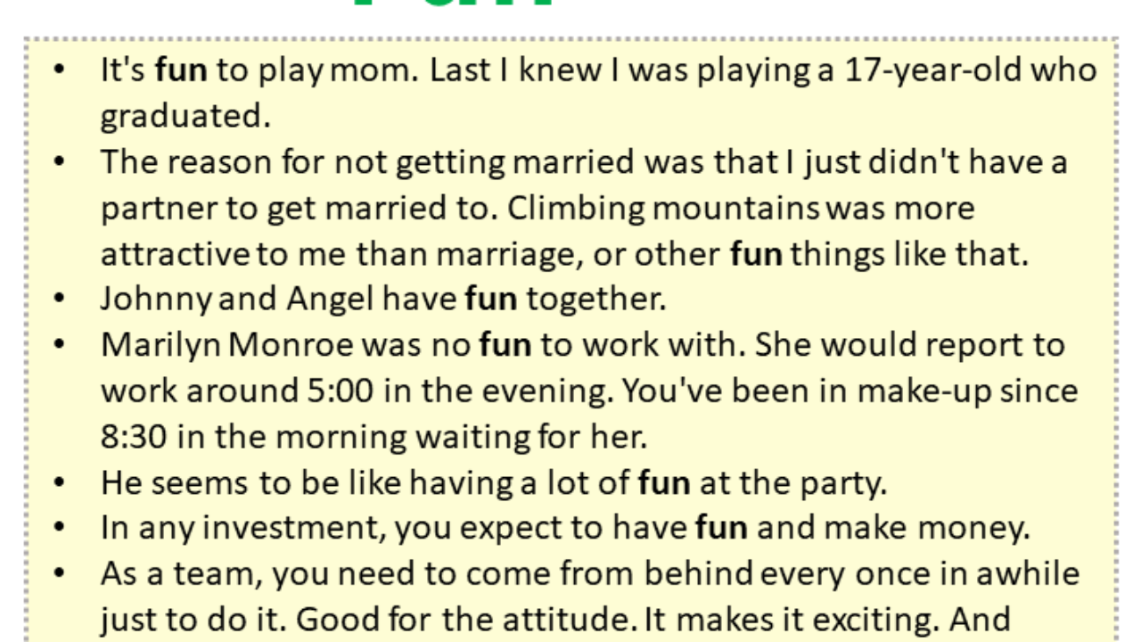 Sentences with Fun, Fun in a Sentence in English, Sentences For Fun -  English Grammar Here