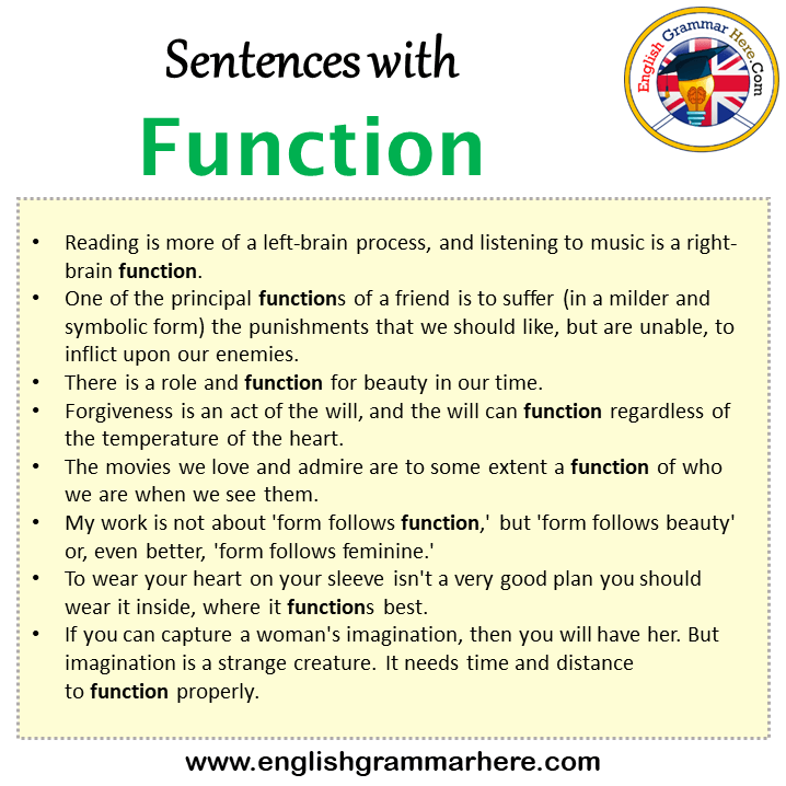 Sentences with Function, Function in a Sentence in English, Sentences For Function