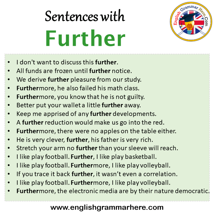 Sentences with Further, Further in a Sentence in English, Sentences For Further