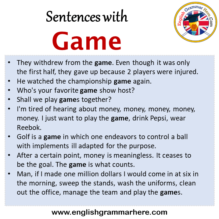Sentences with Game, Game in a Sentence in English, Sentences For Game