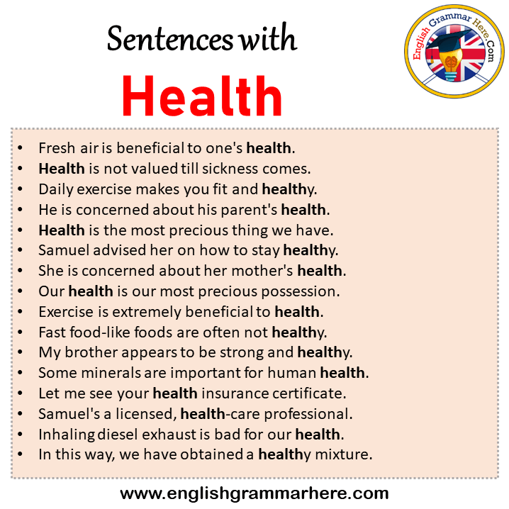 Sentences with Health, Health in a Sentence in English, Sentences For Health
