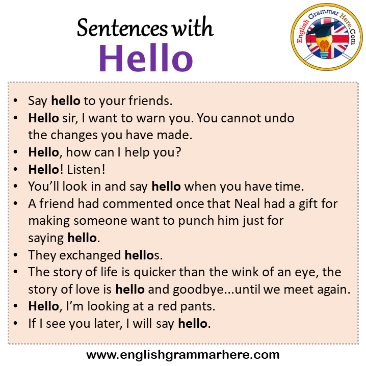 Sentences with Hello, Hello in a Sentence in English, Sentences For Hello