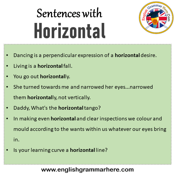 Sentences with Horizontal, Horizontal in a Sentence in English, Sentences For Horizontal