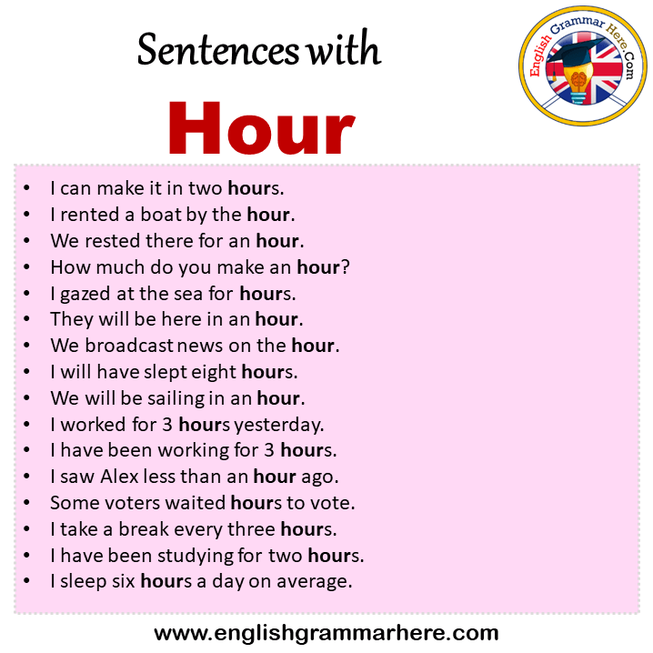 Sentences with Hour, Hour in a Sentence in English, Sentences For Hour