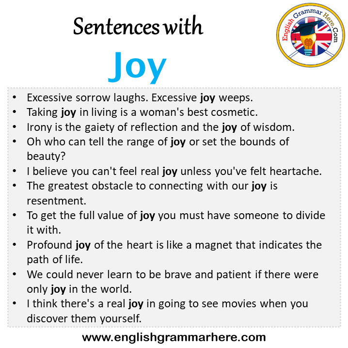 Sentences with Joy, Joy in a Sentence in English, Sentences For Joy