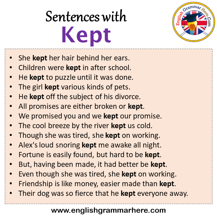 Sentences with Kept, Kept in a Sentence in English, Sentences For Kept