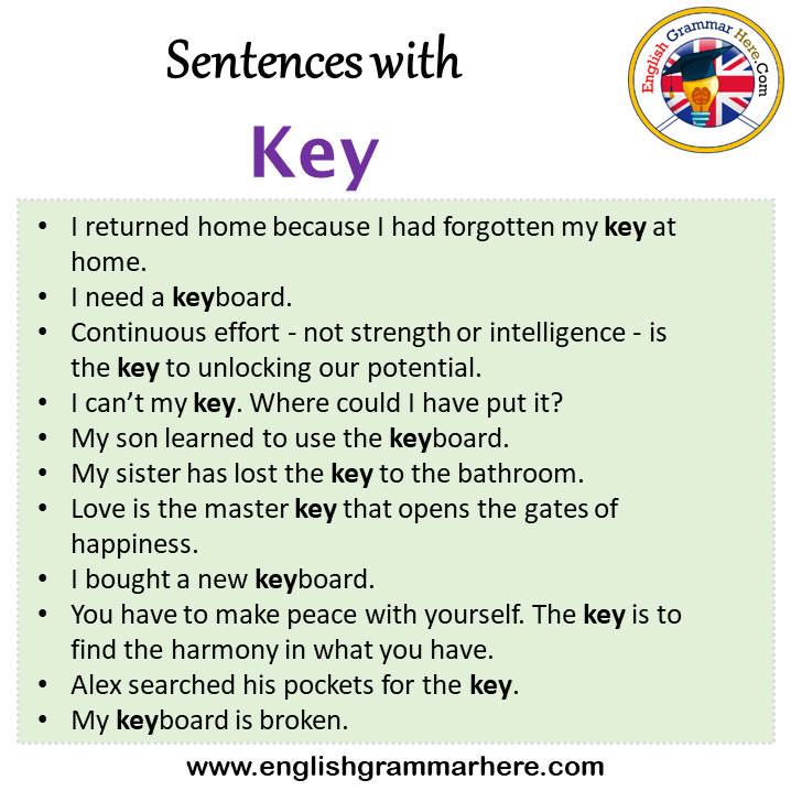 Sentences with Key, Key in a Sentence in English, Sentences For Key