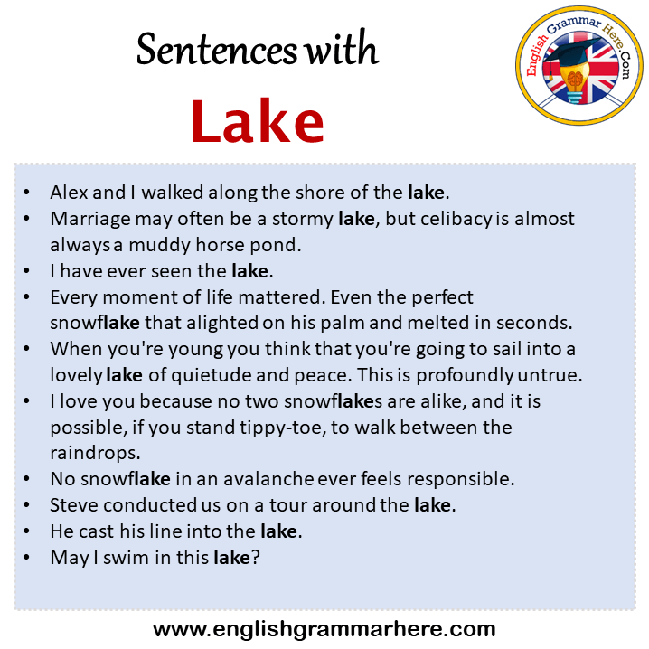 Sentences with Lake, Lake in a Sentence in English, Sentences For Lake