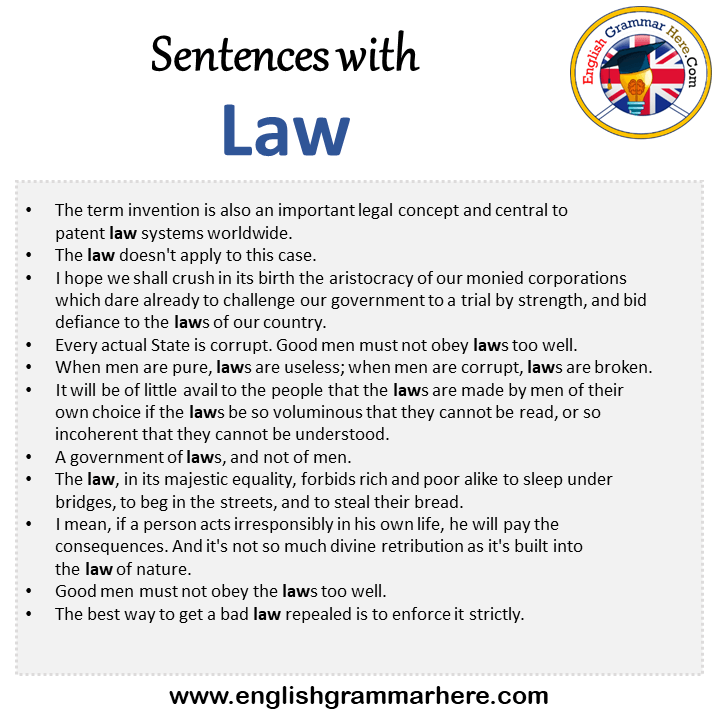 Sentences with Law, Law in a Sentence in English, Sentences For Law