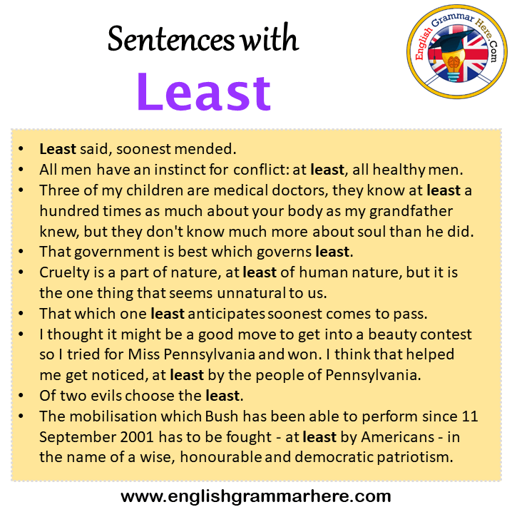 Sentences with Least, Least in a Sentence in English, Sentences For Least