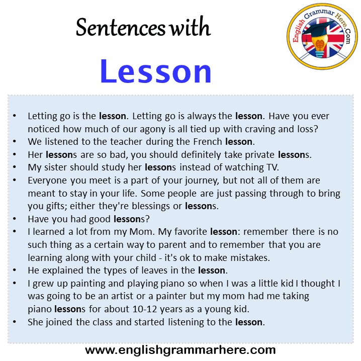 Sentences with Lesson, Lesson in a Sentence in English, Sentences For Lesson