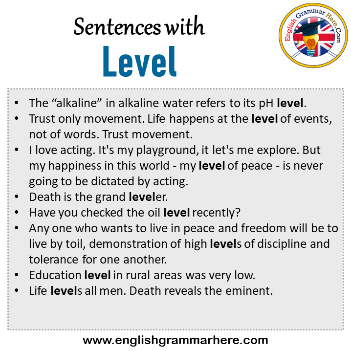 Sentences with Level, Level in a Sentence in English, Sentences For Level