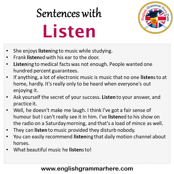 Sentences with Listen, Listen in a Sentence in English, Sentences For Listen