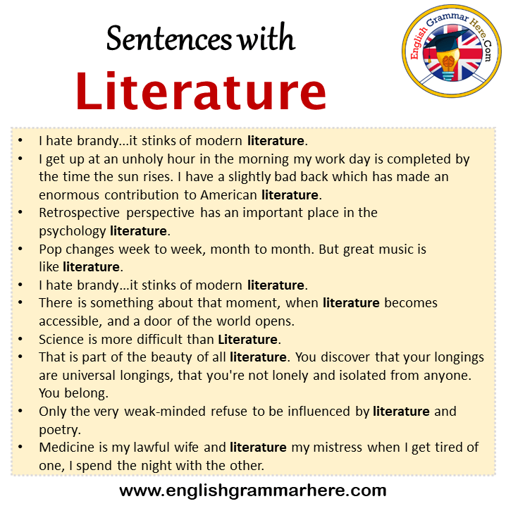 Sentences with Literature, Literature in a Sentence in English, Sentences For Literature