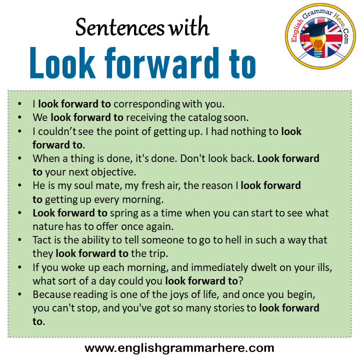 Sentences with Look forward to, Look forward to in a Sentence in English, Sentences For Look forward to