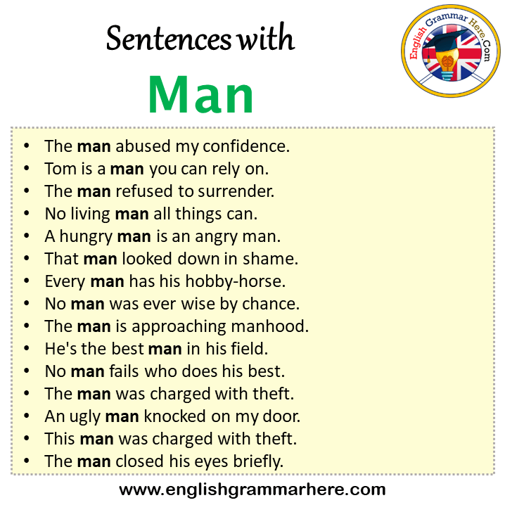 Sentences with Man, Man in a Sentence in English, Sentences For Man