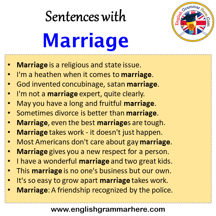 Sentences with Marriage, Marriage in a Sentence in English, Sentences For Marriage
